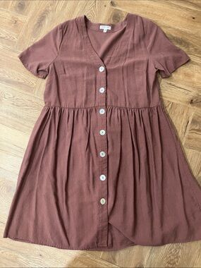 Reitmans Signature Rust Button-Front V-Neck Dress